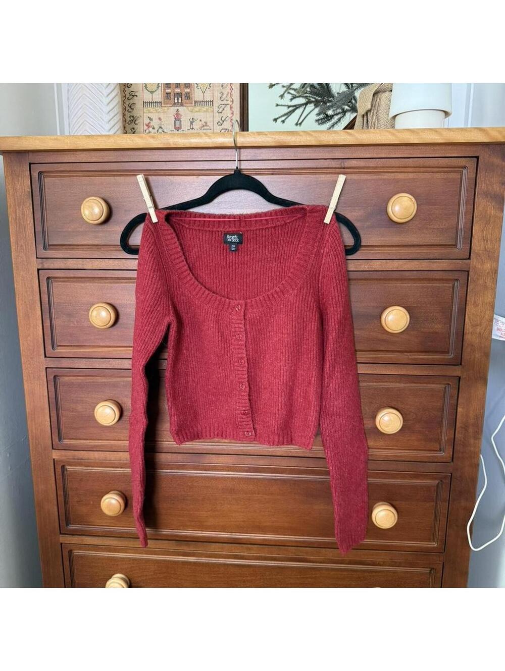 Women's Red and Burgundy Cardigan